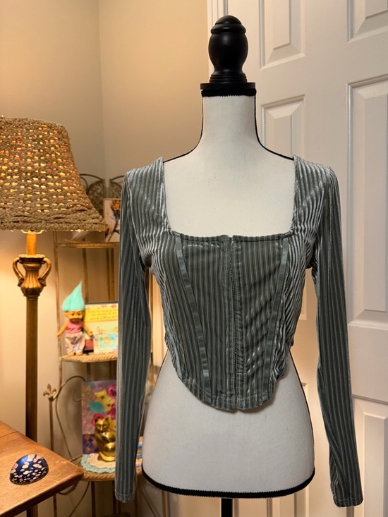 Haute Monde Tops - Haute Monde Sage Green Long-Sleeve Corset Crop Top size medium euc